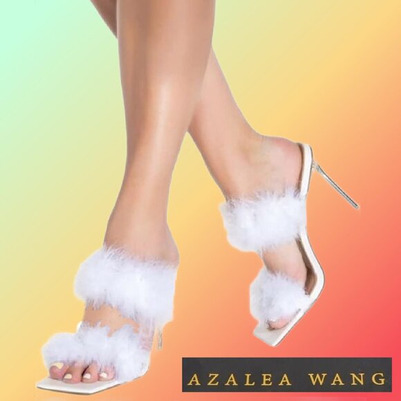 Azalea Wang Shoes - AZALEA WANG White Fluffy Slip-on Open Toe Clear Stiletto Heels NEW in Box Size 9